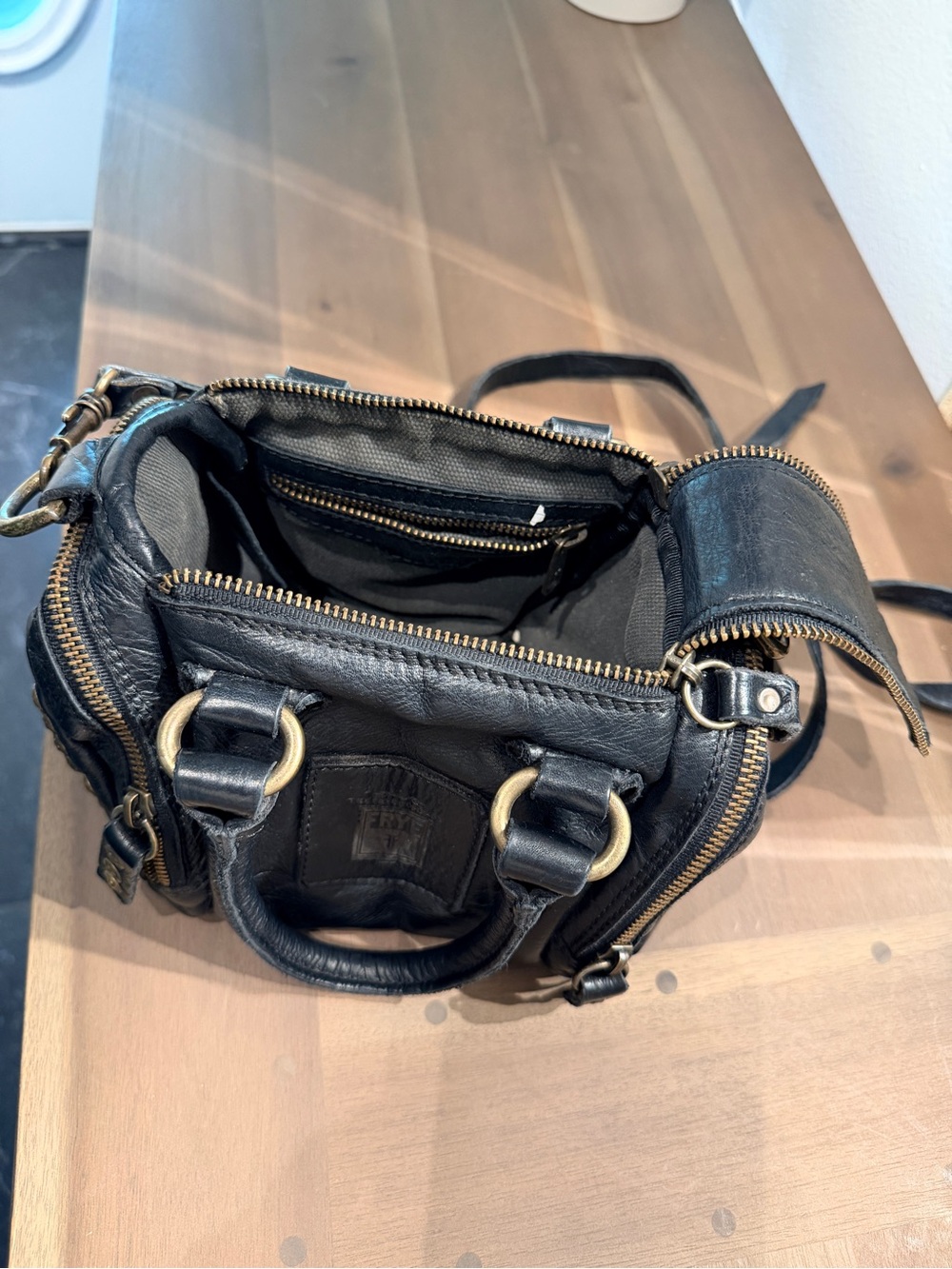 FRYE AND CO. Black Leather Studded Satchel - Picture 4 of 5